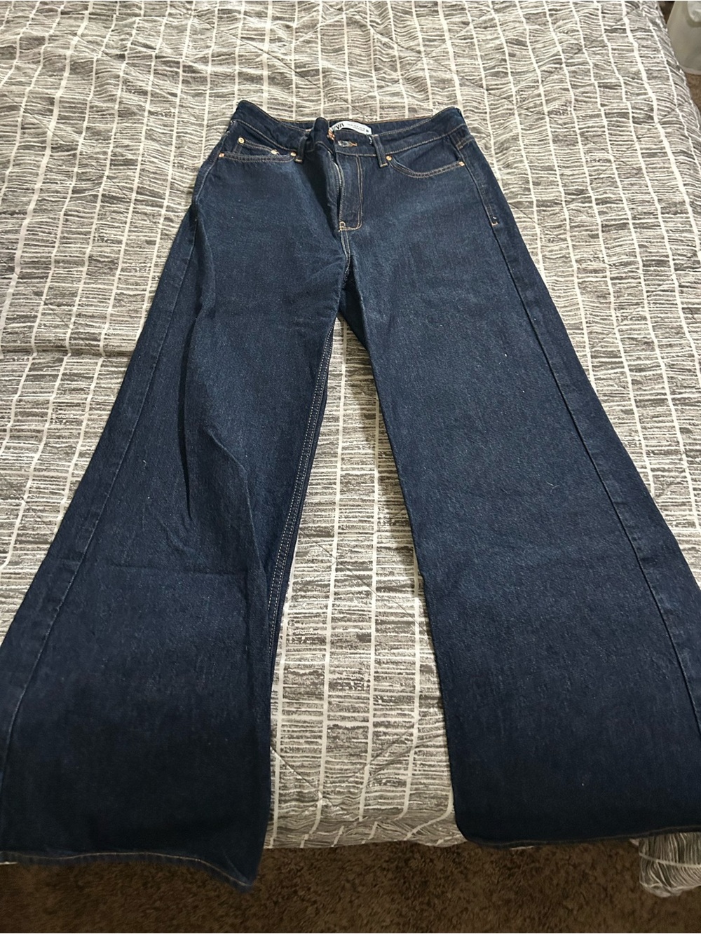 Zara Dark Blue Wide-Leg Flare Jeans